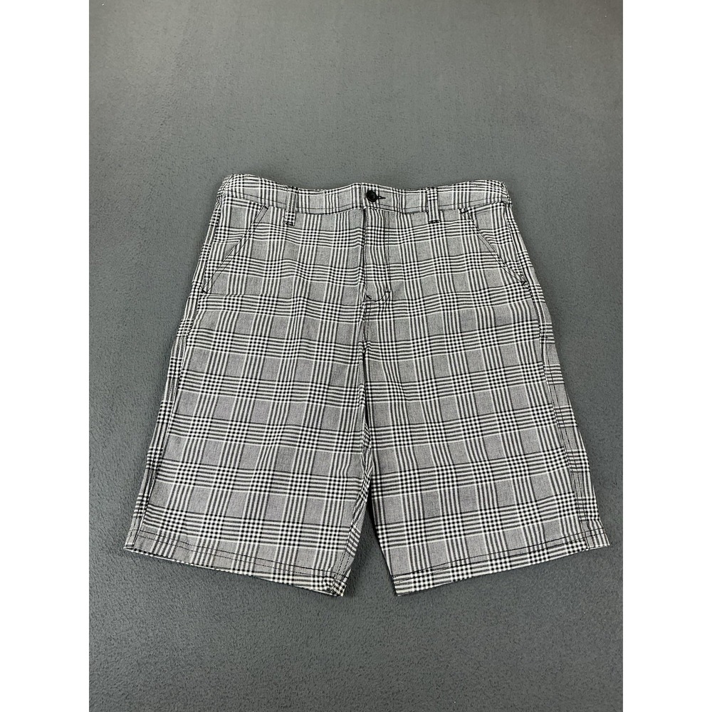 Empyre Shorts Mens 32 Gray Plaid Chino Relaxed Fit Stretch 11 Inseam Casual